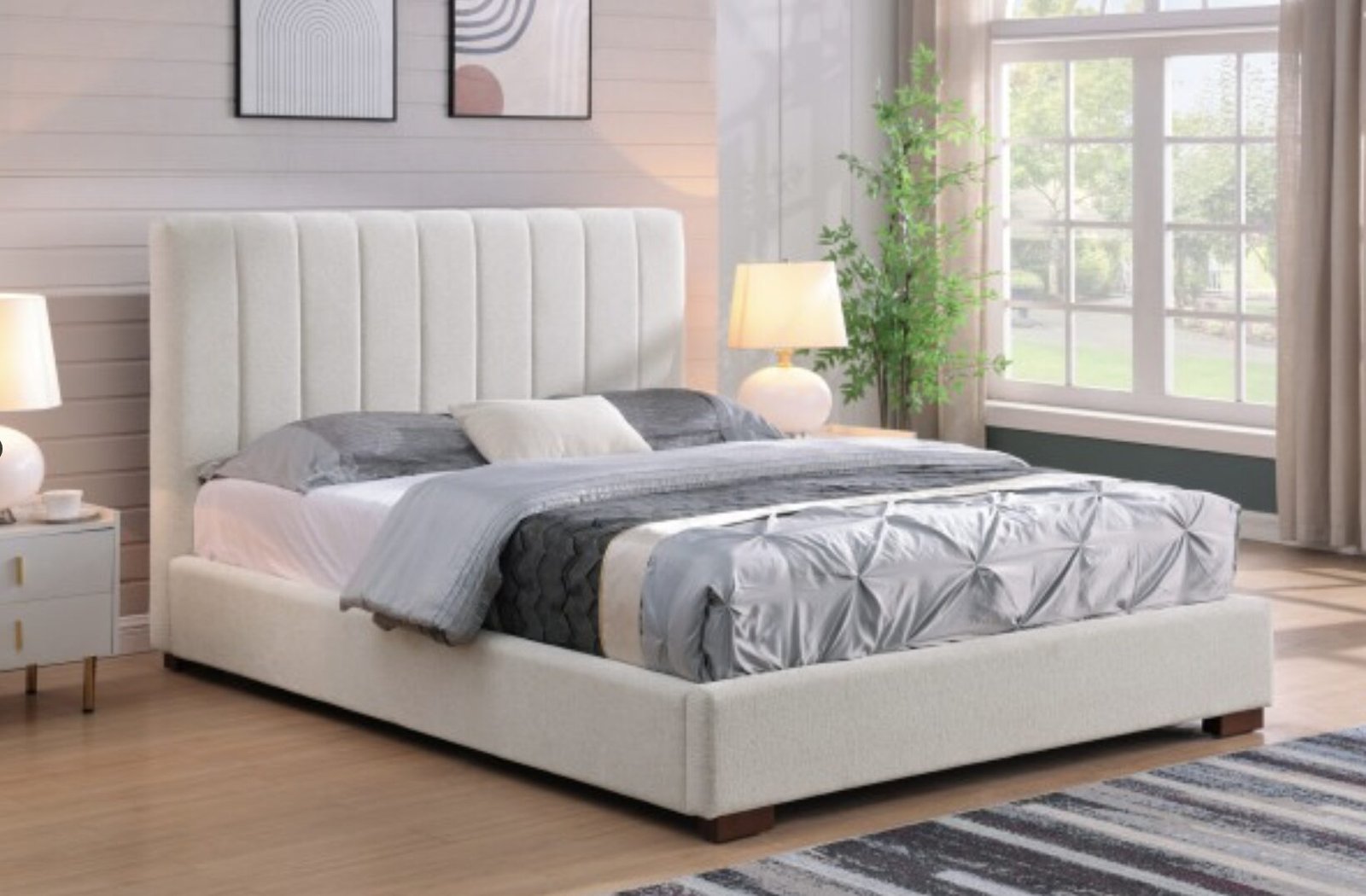 Buy Beige Channel Tufted Bed Frame from Infinity Furniture Mississauga