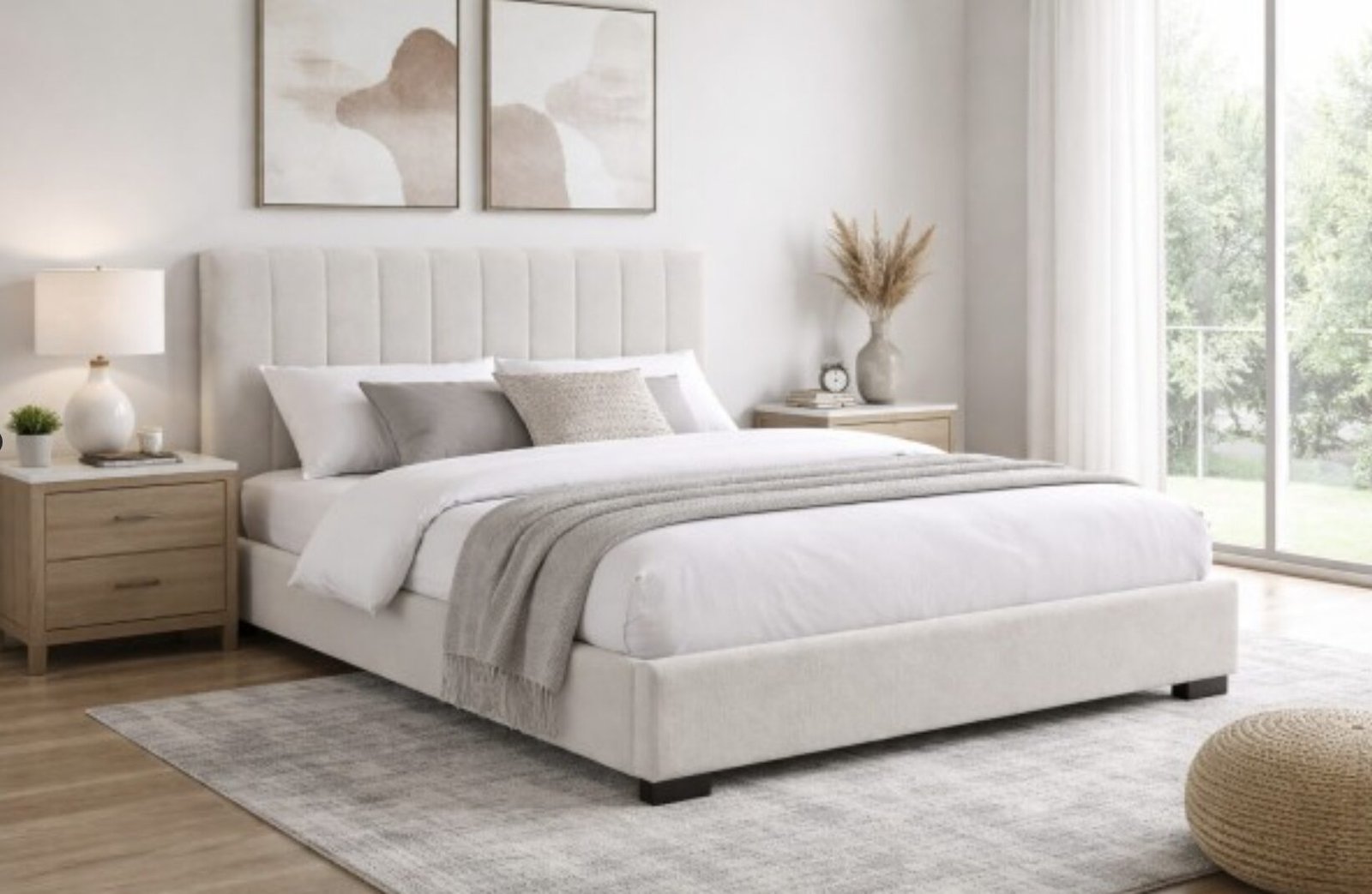 Buy Beige Channel Tufted Bed Frame from Infinity Furniture Mississauga