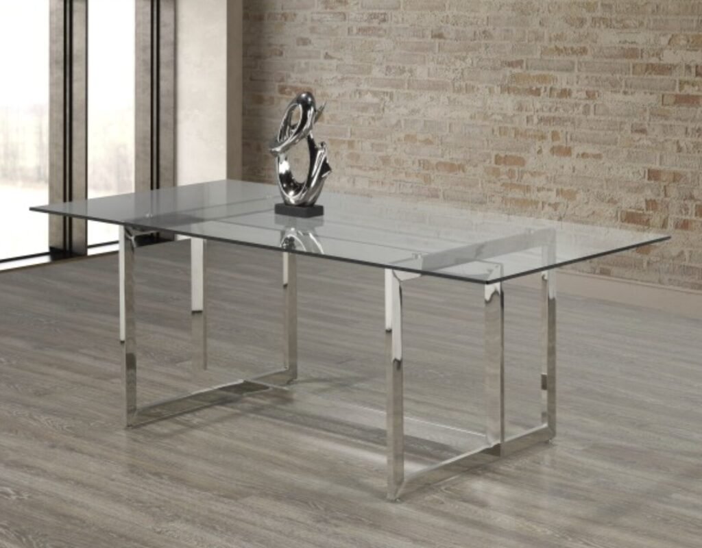 Buy Silver Glass Dining Table 78" Chrome Frame | Infinity Furniture Mississauga