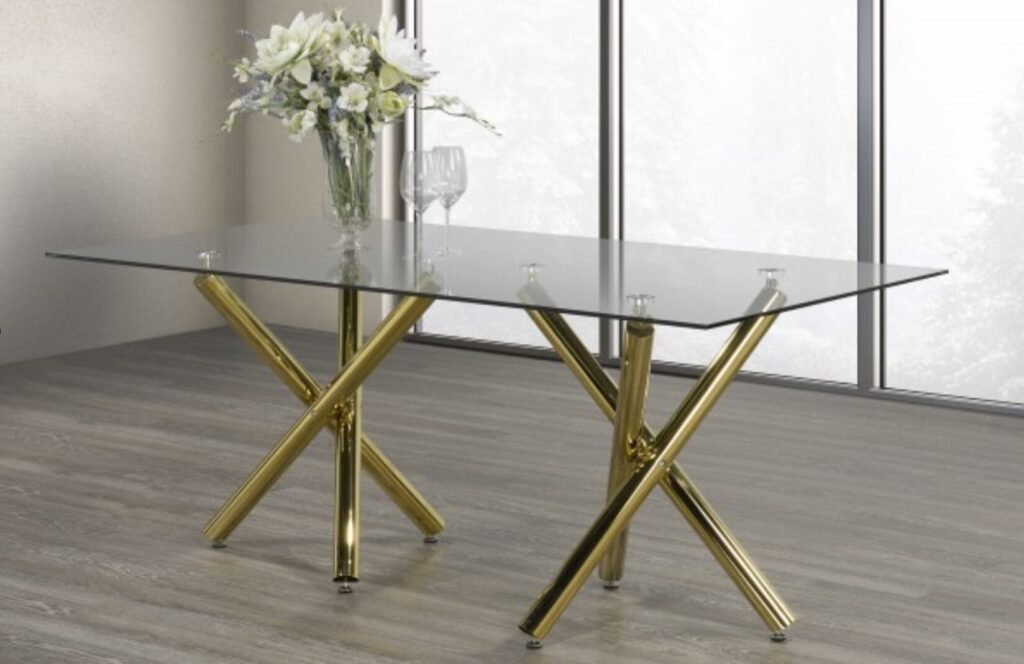 Buy Gold Glass Dining Table 70.86" X-Frame | Infinity Furniture Mississauga