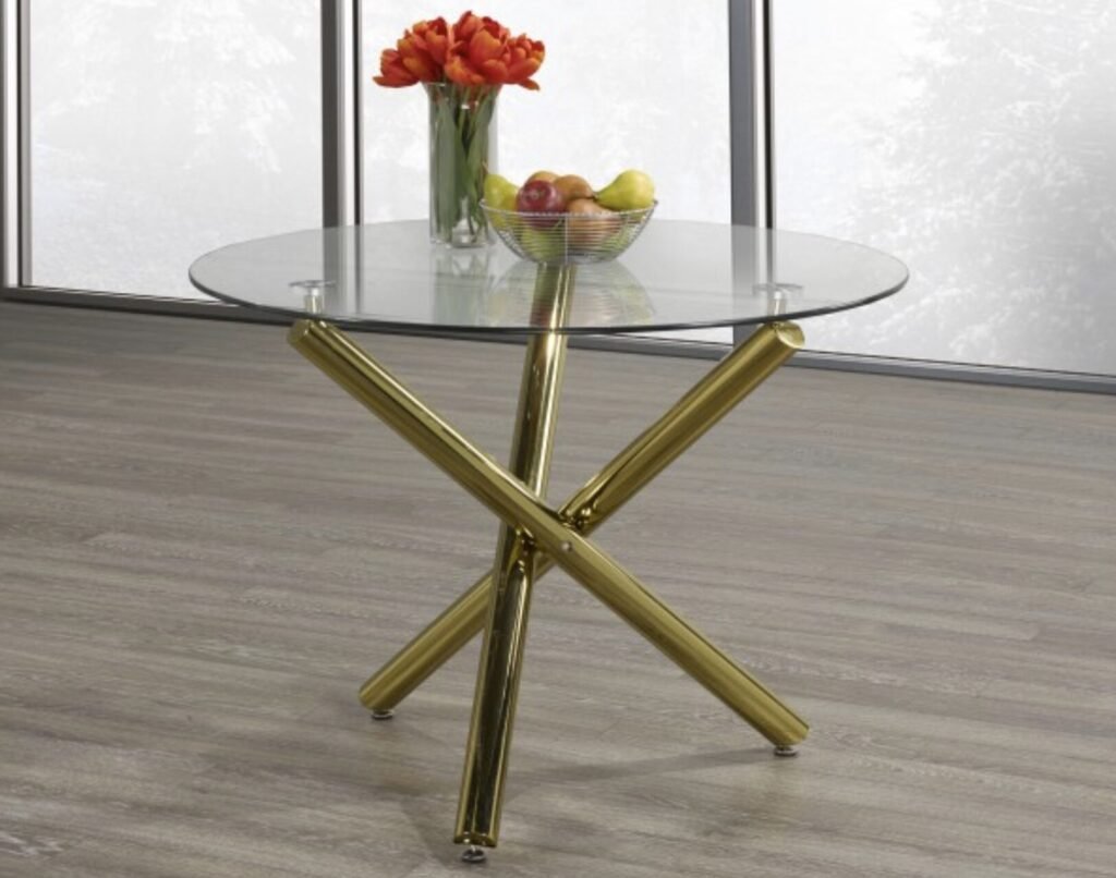 Buy Gold Round Glass Dining Table 39" X-Frame