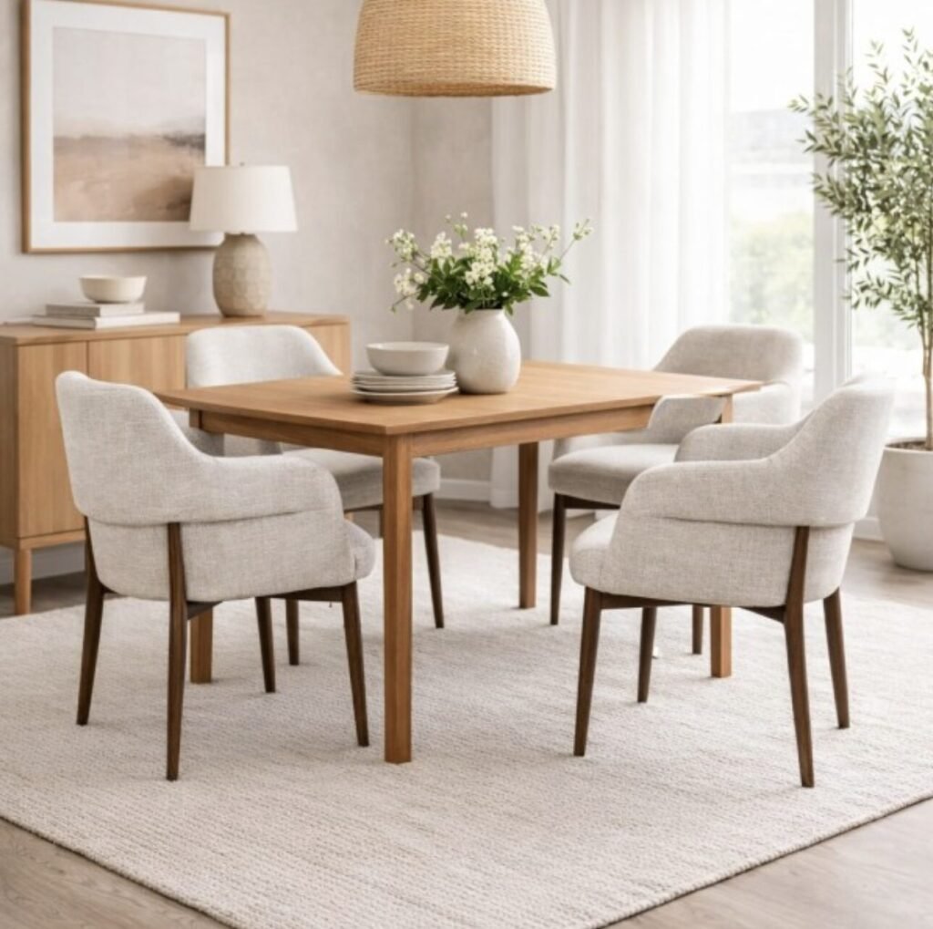 Dining Chair Walnut Beige Bouclé | Infinity Furniture Mississauga