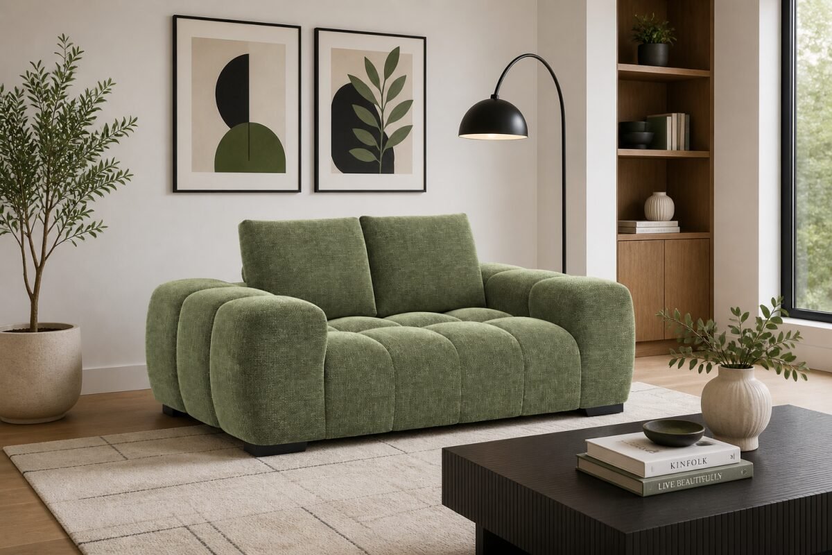 Zara Love Seat Green Taupe Beige Rust Yellow | Infinity Furniture Mississauga