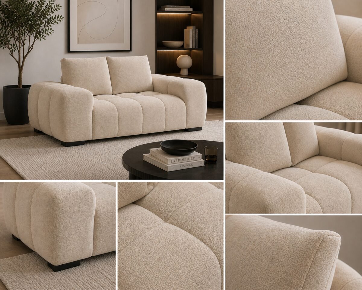 Zara Love Seat Green Taupe Beige Rust Yellow | Infinity Furniture Mississauga