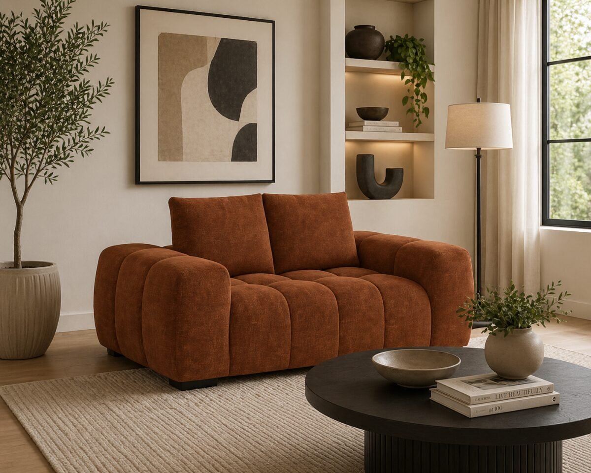 Zara Love Seat Green Taupe Beige Rust Yellow | Infinity Furniture Mississauga
