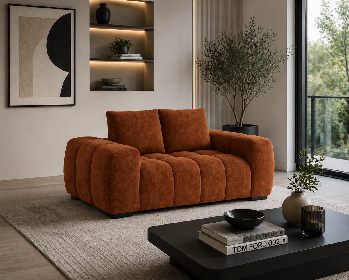 Zara Love Seat Green Taupe Beige Rust Yellow | Infinity Furniture Mississauga