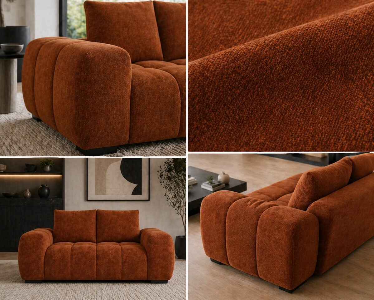 Zara Love Seat Green Taupe Beige Rust Yellow | Infinity Furniture Mississauga