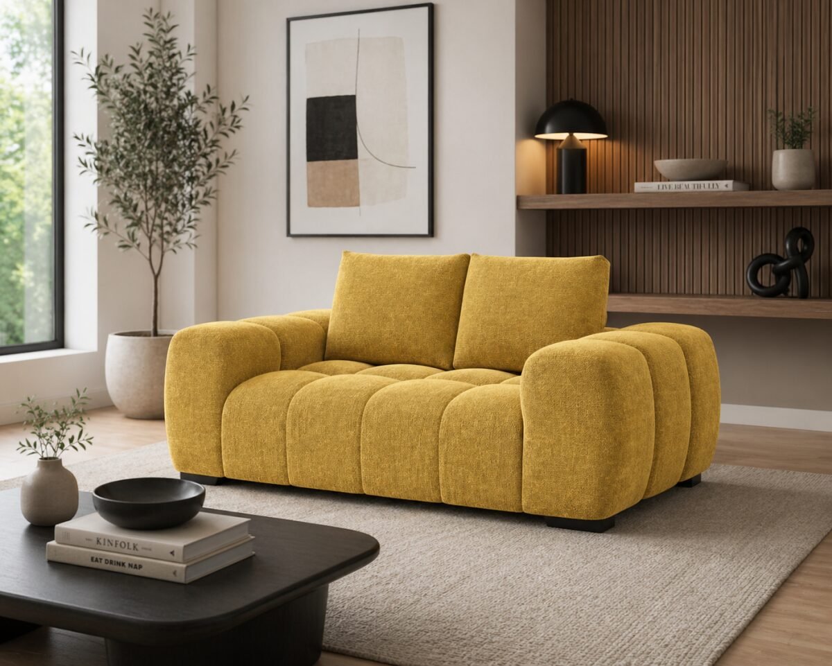 Zara Love Seat Green Taupe Beige Rust Yellow | Infinity Furniture Mississauga