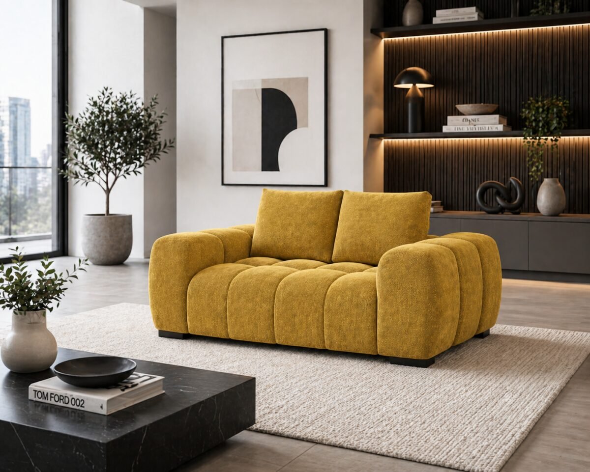 Zara Love Seat Green Taupe Beige Rust Yellow | Infinity Furniture Mississauga