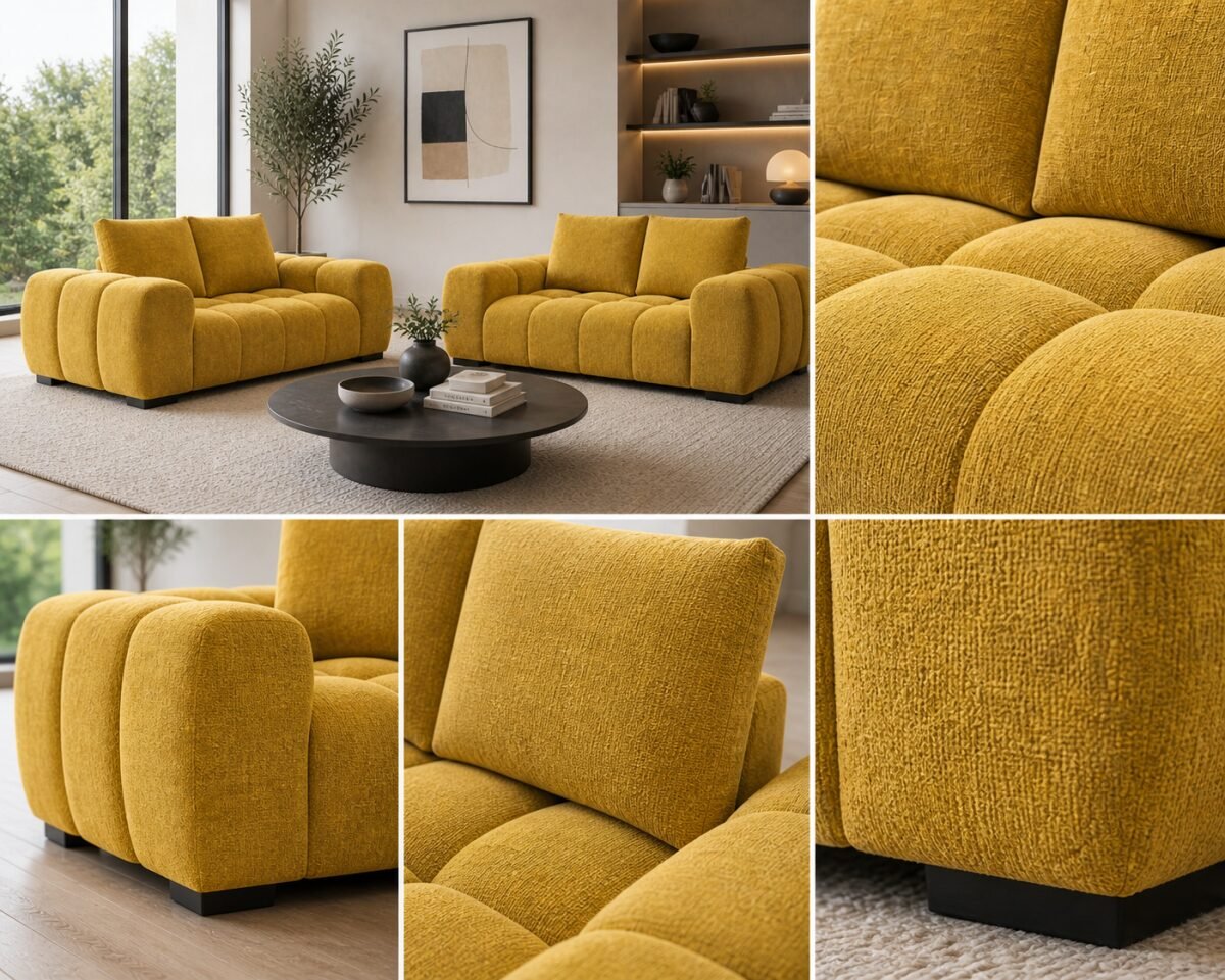 Zara Love Seat Green Taupe Beige Rust Yellow | Infinity Furniture Mississauga
