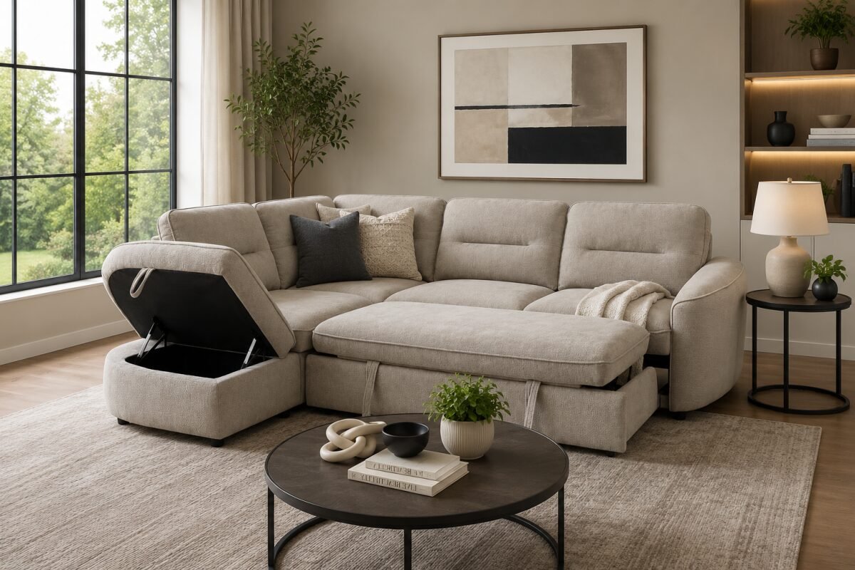Verona Sectional Sleeper Beige – LHF & RHF