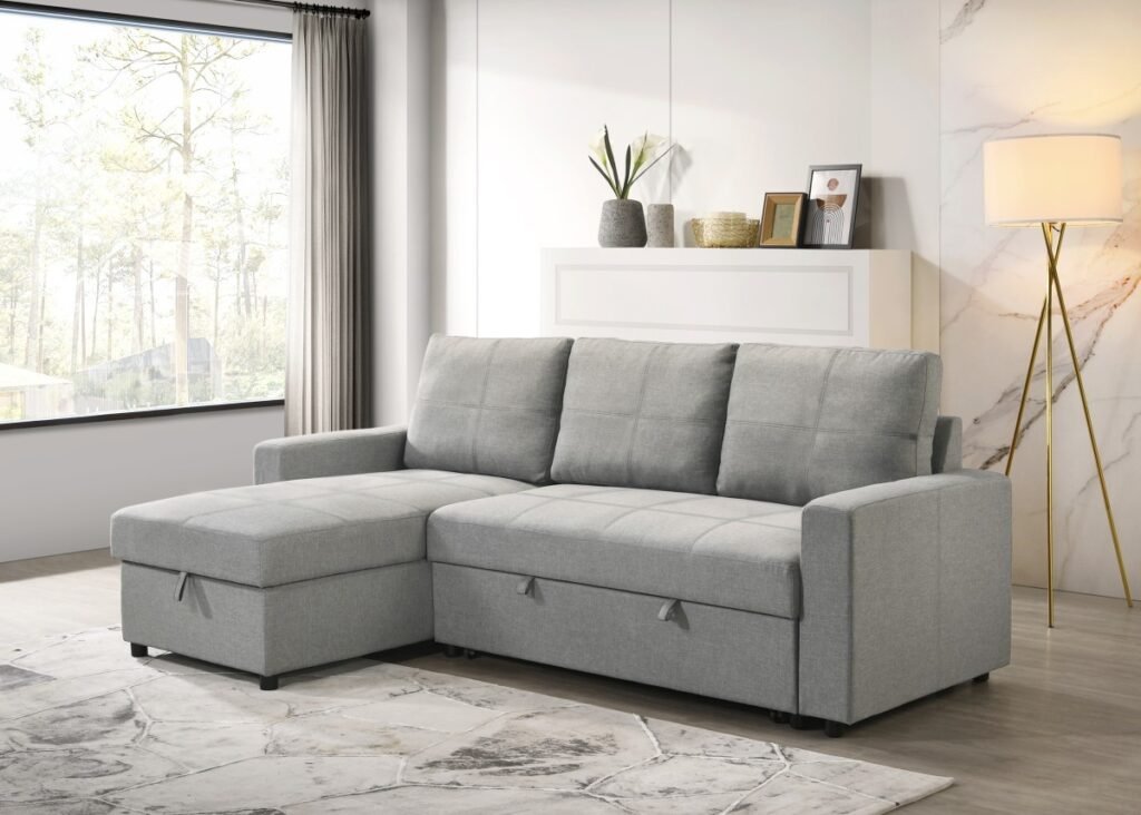 Benjamin Grey Sleeper Bed Sectional with Reversible Storage Chaise | Infinity Furniture Mississauga