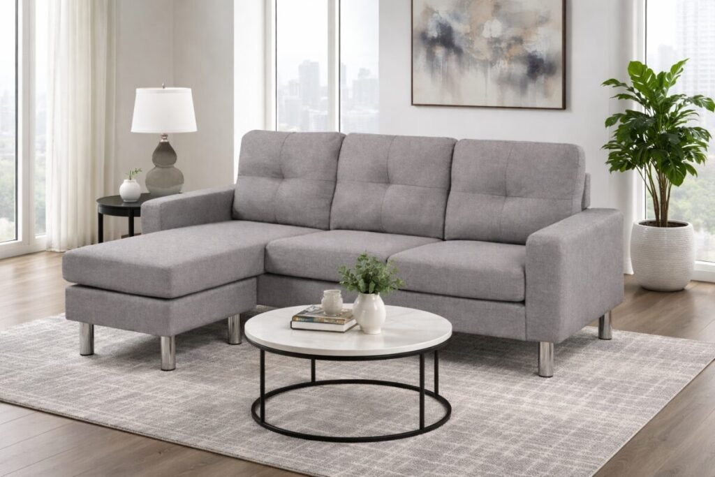 Light Grey Contemporary Reversible Sectional Sofa | Infinity Furniture Mississauga