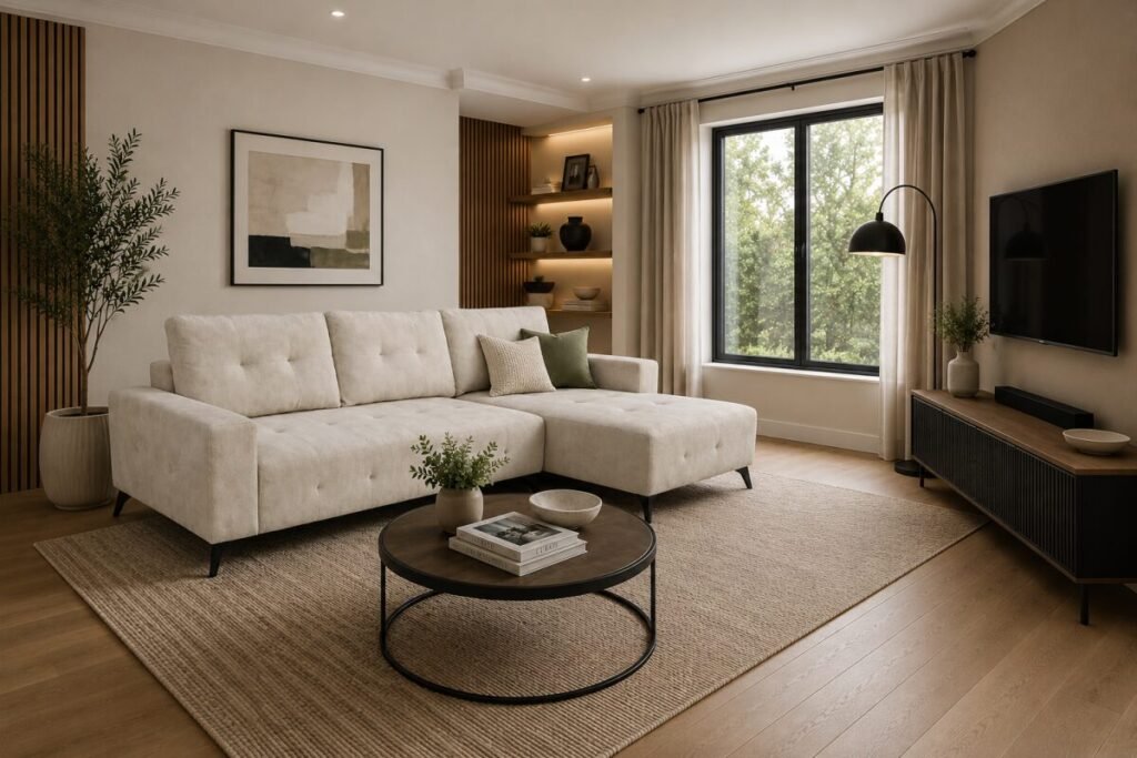 Beige RHF Sectional Sleeper Contemporary | Infinity Furniture Mississauga
