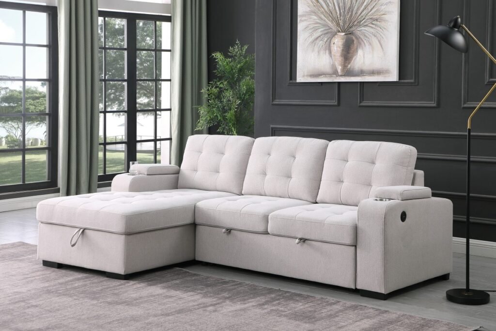 Lennox Sectional Sleeper Bed Beige LHF & RHF Contemporary Collection | Infinity Furniture Mississauga