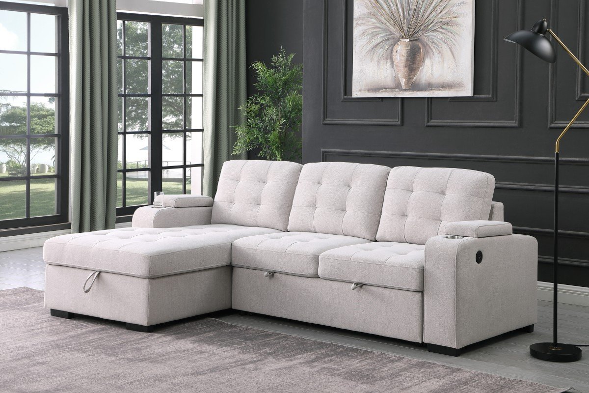 Lennox Sectional Sleeper Bed Beige – LHF & RHF