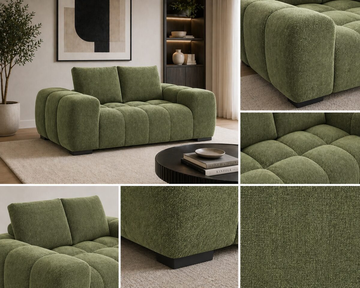 Zara Love Seat Green Taupe Beige Rust Yellow | Infinity Furniture Mississauga