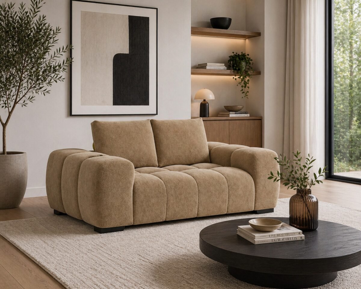 Zara Love Seat Green Taupe Beige Rust Yellow | Infinity Furniture Mississauga