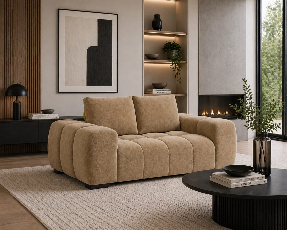 Zara Love Seat Green Taupe Beige Rust Yellow | Infinity Furniture Mississauga