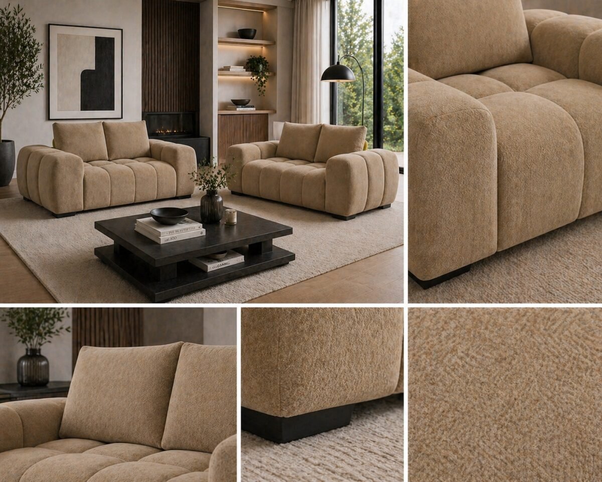 Zara Love Seat Green Taupe Beige Rust Yellow | Infinity Furniture Mississauga