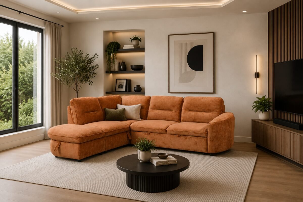 Valencia Sectional Sleeper – Burnt Orange LHF & RHF