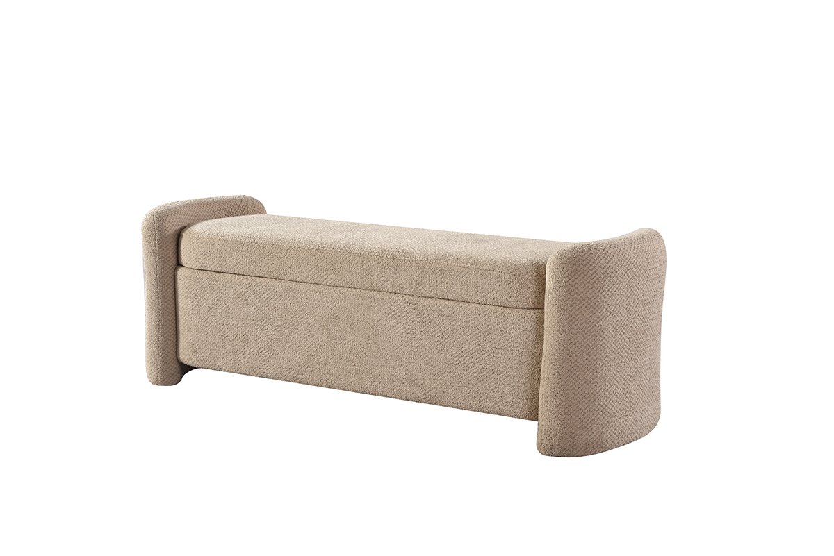 Harper Beige Storage Bench with upholstered seat and hidden storage compartment | Infinity Furniture Mississauga