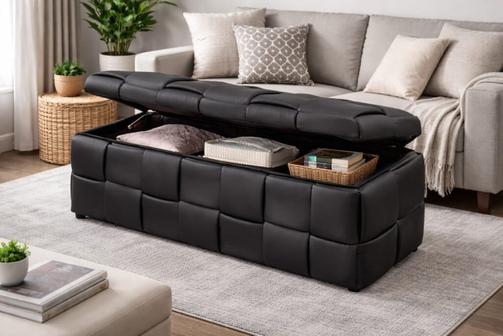 Monroe Storage Ottoman Black Contemporary Collection | Infinity Furniture Mississauga