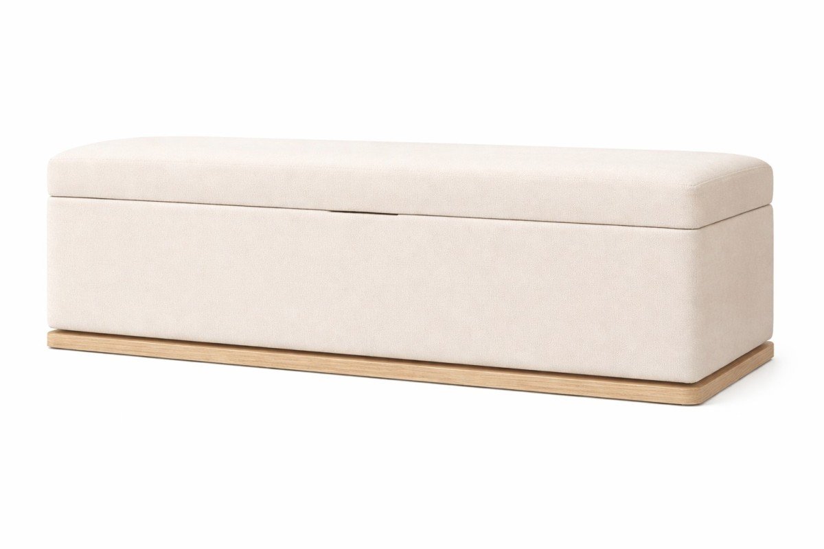 Alden Storage Bench Beige Upholstered Storage Bench with Hidden Compartment and Wood Base | Infinity Furniture Mississauga