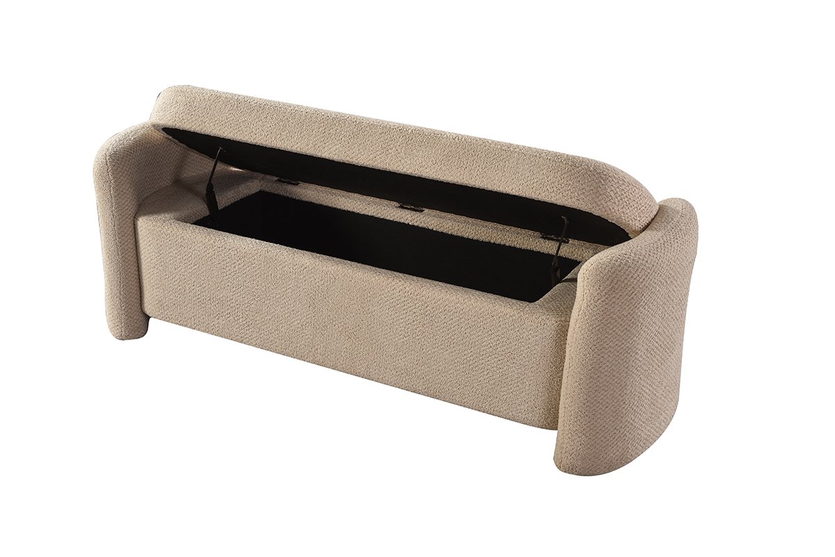Harper Beige Storage Bench with upholstered seat and hidden storage compartment | Infinity Furniture Mississauga