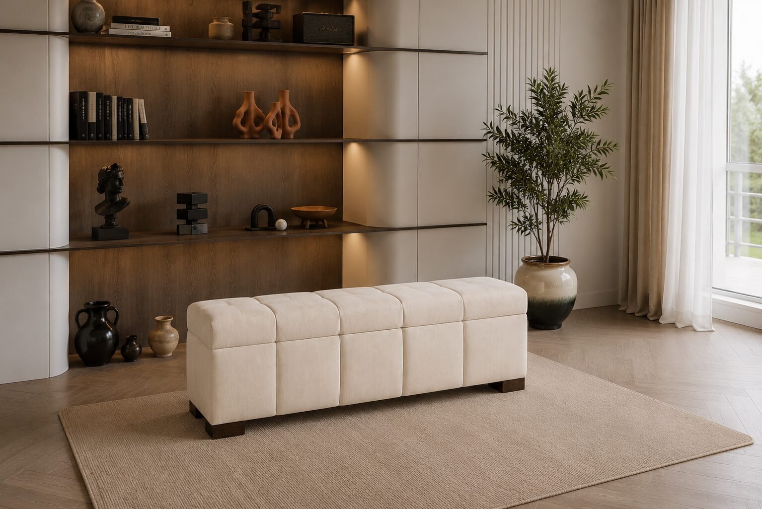 Prescott Storage Bench Beige Contemporary Collection | Infinity Furniture Mississauga