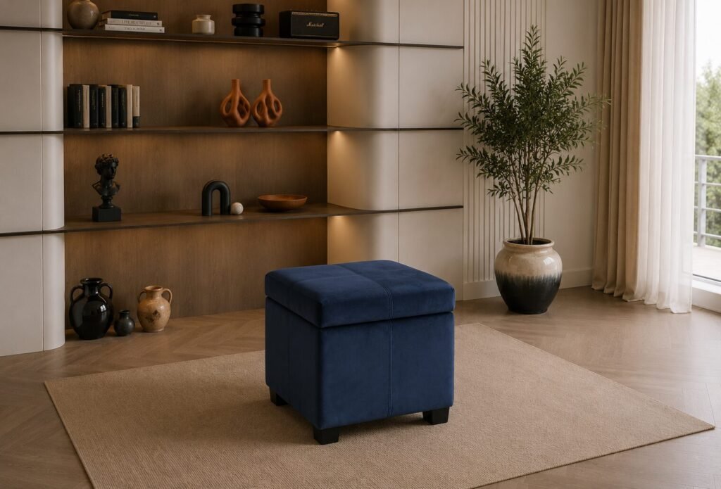 Harper Storage Ottoman Collection Grey Navy and Black | Infinity Furniture Mississauga