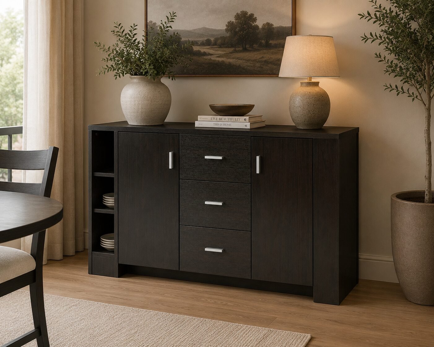 Dark Cherry Buffet Server Cabinet Contemporary Dining Storage Collection | Infinity Furniture Mississauga