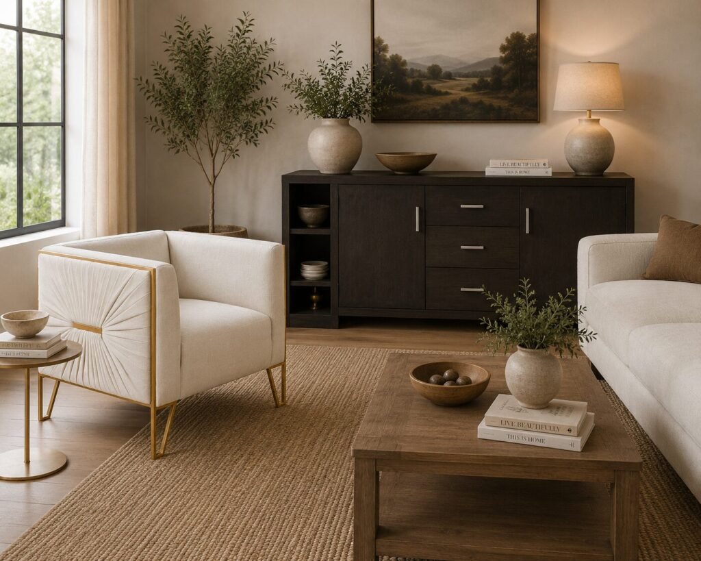 Monarch Contessa Vanilla Truro Gold Accent Chair | Infinity Furniture Mississauga