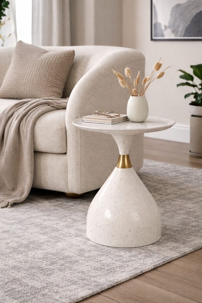 Nova White Accent Table with Inlaid Top and Gold Trim | Infinity Furniture Mississauga