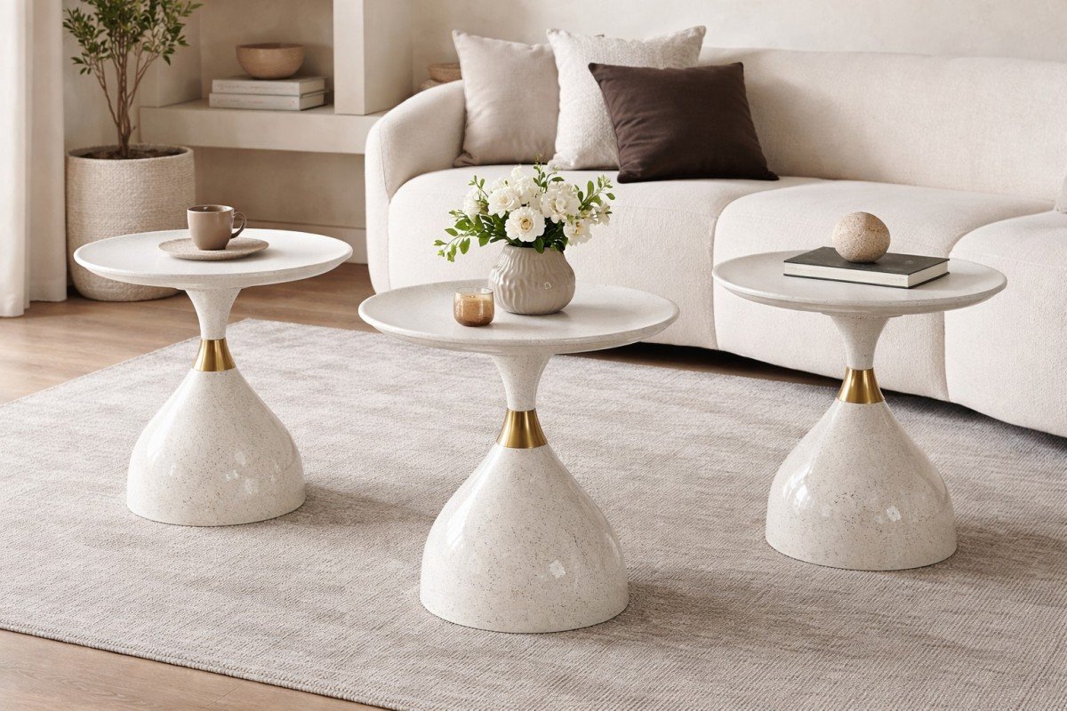 Nova White Accent Table with Inlaid Top and Gold Trim | Infinity Furniture Mississauga