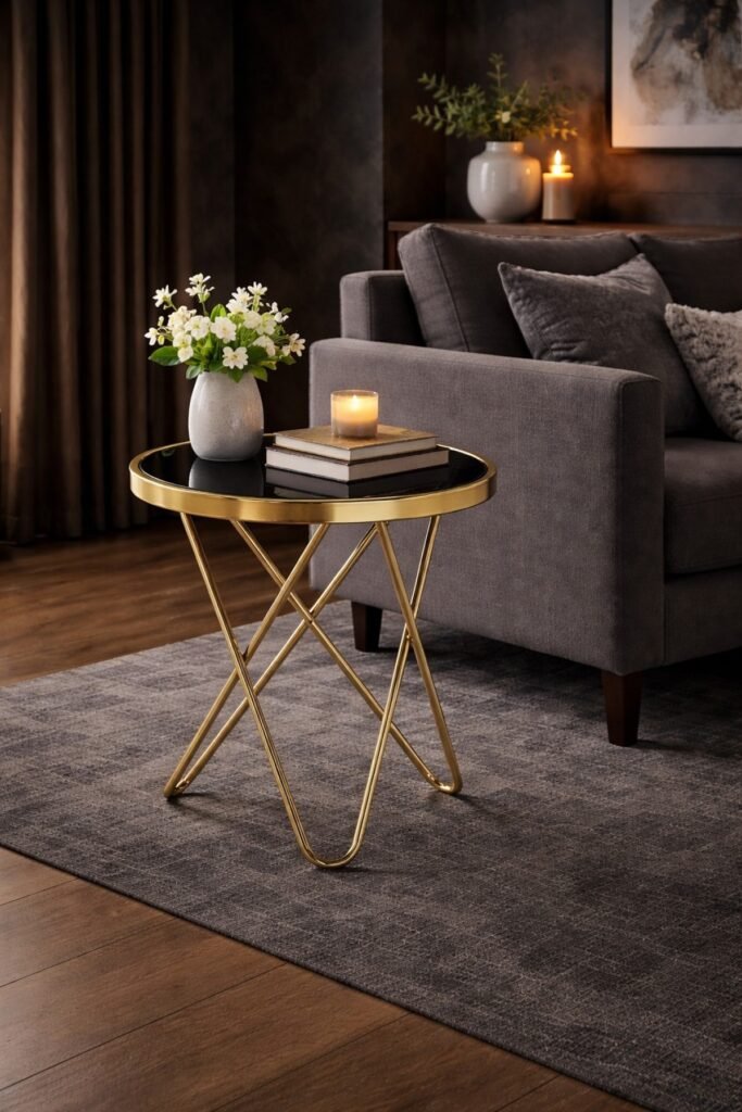 Rose Gold Accent Table with Contemporary Round Design | Infinity Furniture Mississauga