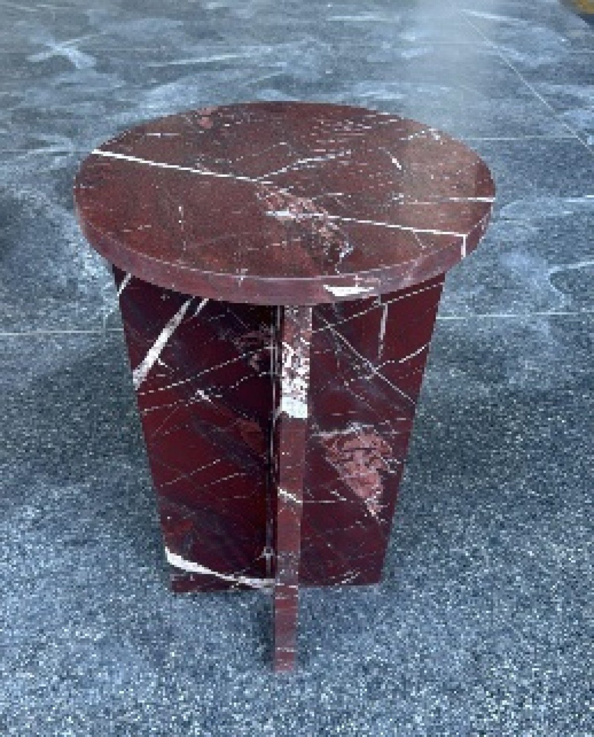 Burgundy Marble Side Table Contemporary Pedestal Design | Infinity Furniture Mississauga