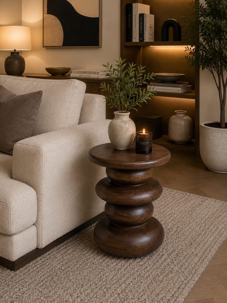 Darien Walnut Accent Table with Solid Mango Wood and Multi-Level Base | Infinity Furniture Mississauga