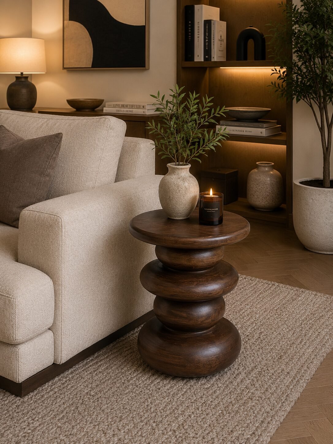 Darien Walnut Accent Table with Solid Mango Wood and Multi-Level Base | Infinity Furniture Mississauga