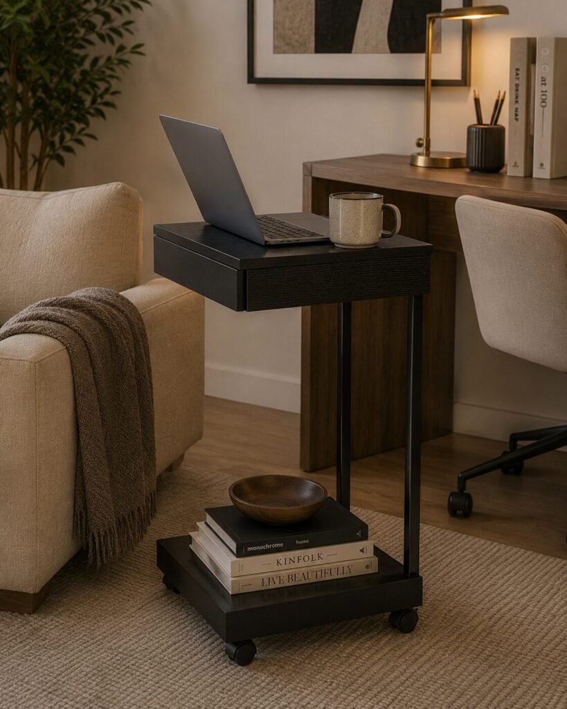 Alden Black Laptop Stand with storage drawer