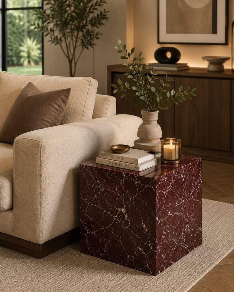 Asher Burgundy Marble Side Table