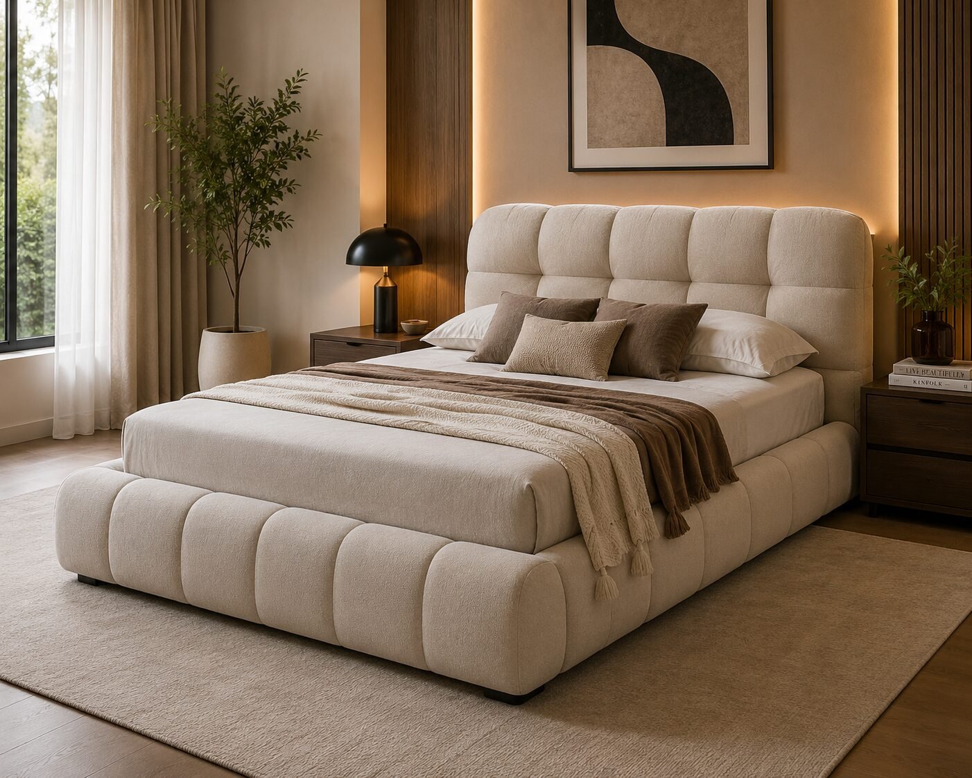 Beige King Lift Storage Bed Frame