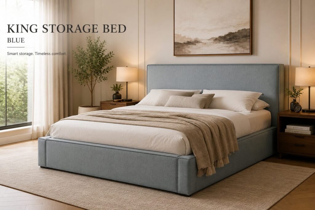 King Storage Bed Blue