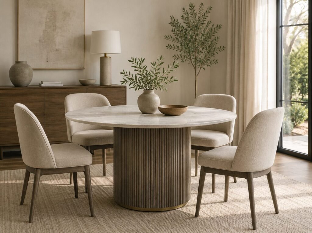 Buy Round Grey Dining Table Marble Top | Infinity Furniture Mississauga
