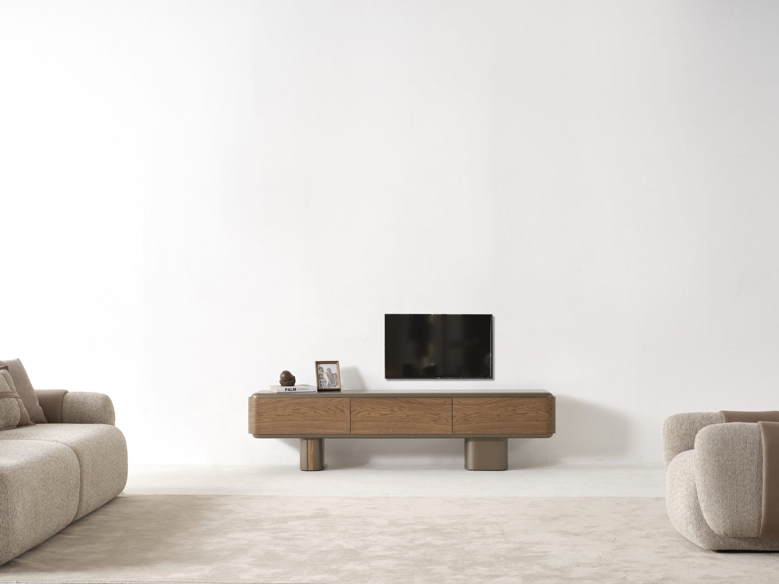 Luxury Modern Living room Collection featuring a pedestal dining table, upholstered dining chairs, and matching wood sideboard | Infinity Furniture