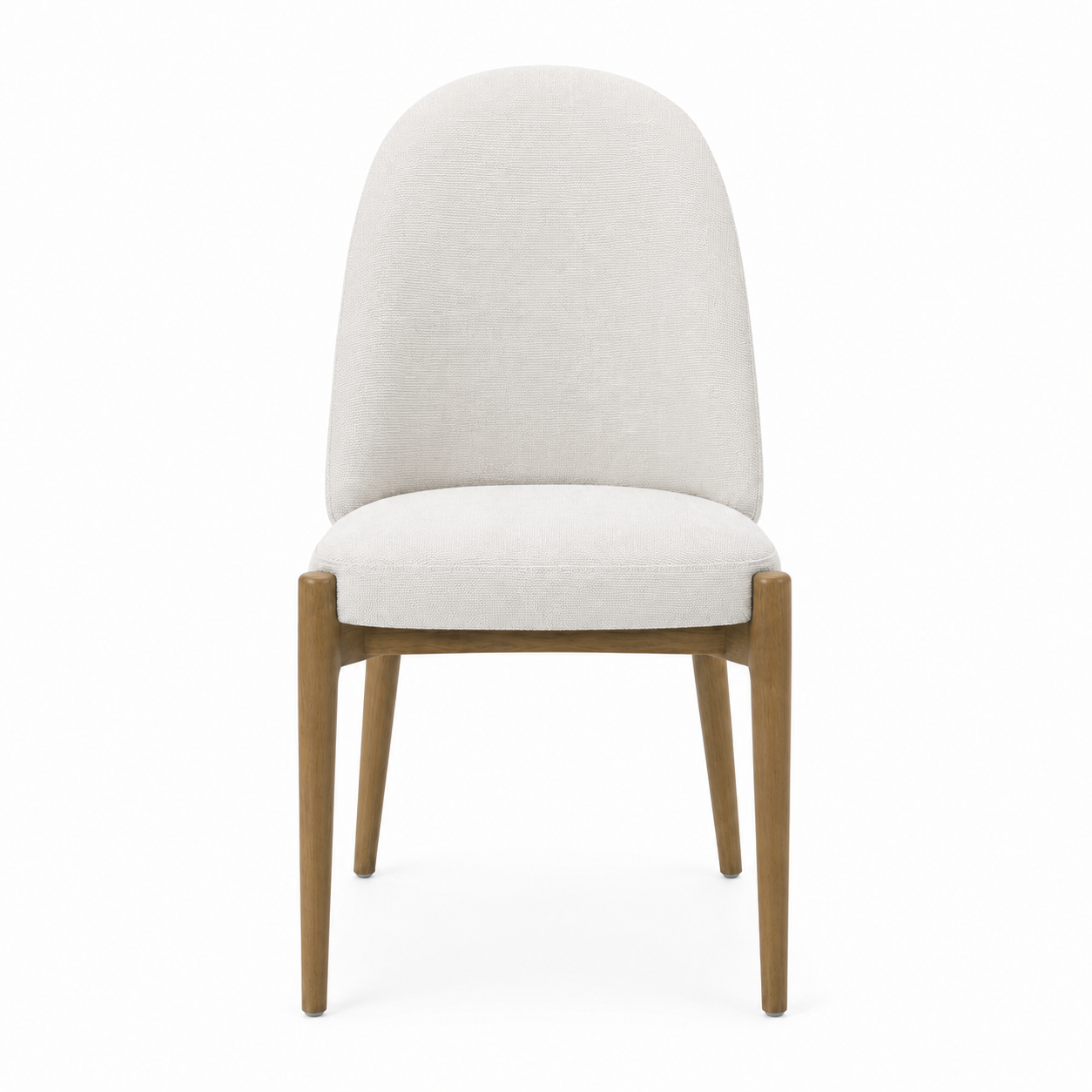 Liverpool dining chair with ivory upholstered seat and backrest and natural wood frame