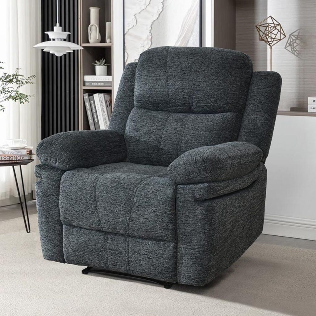 Thea Power Recliner Charcoal with soft textured fabric | infinity furniture