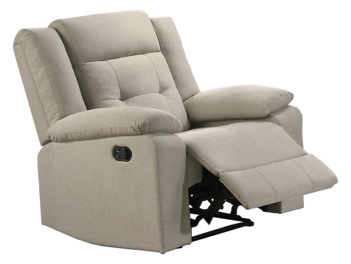Tennessee Recliner Beige with premium linen upholstery, full foam seating, tufted accents, and reclining mechanism | Infinity furniture