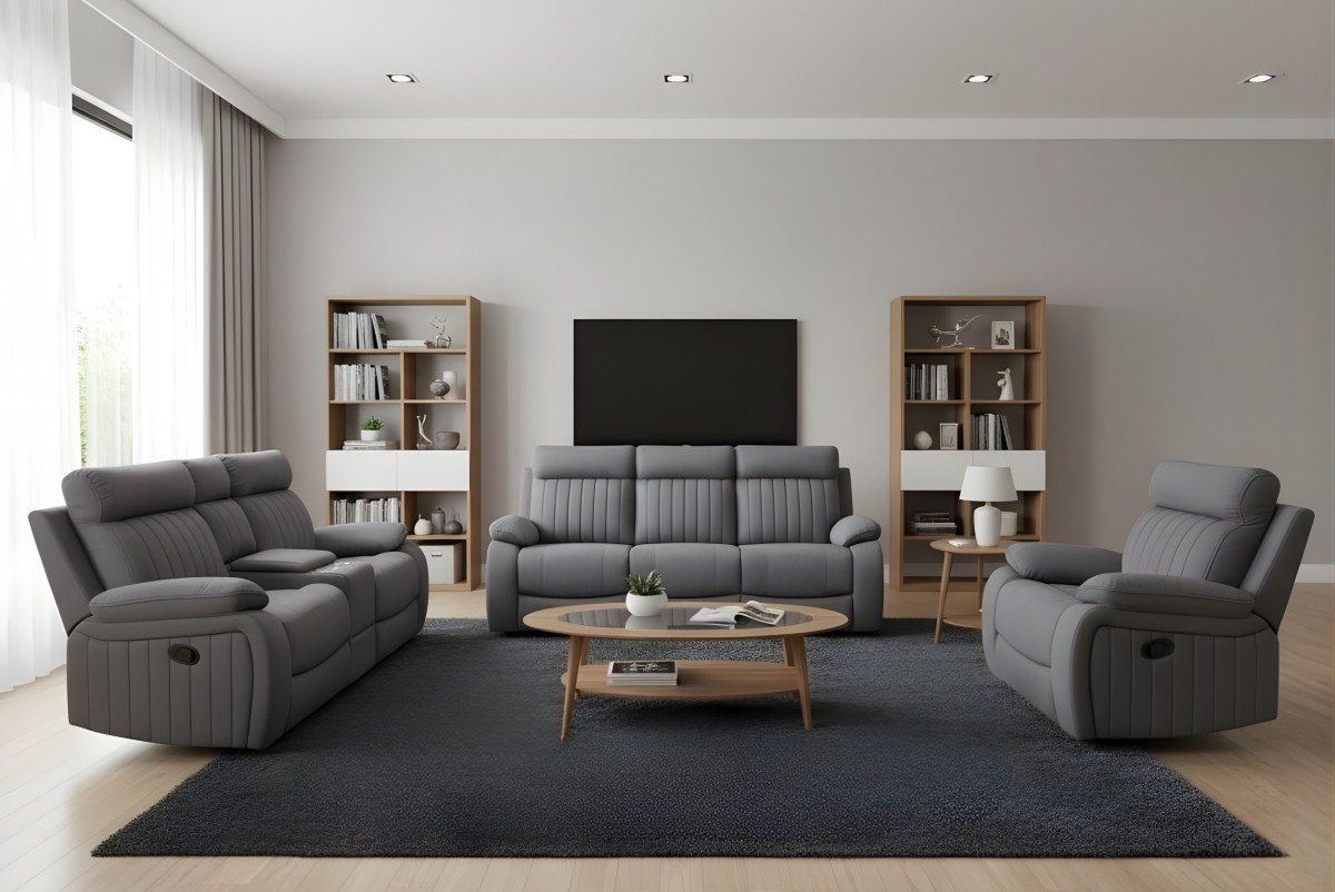 Infinity Furniture Elyse Recliner Sofa in Grey Fabric