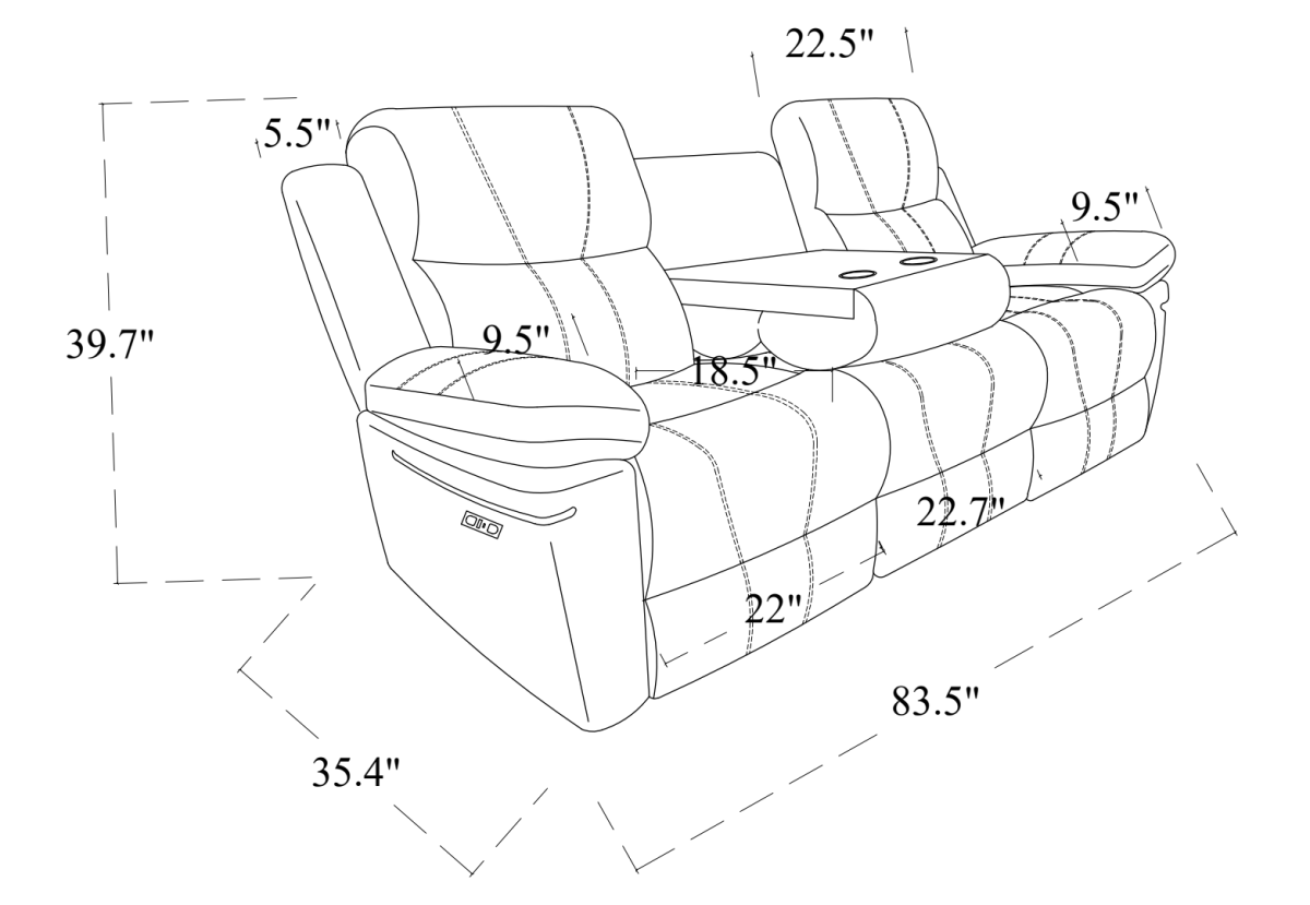 Infinity Furniture Thea Power Recliner Sofa in Charcoal